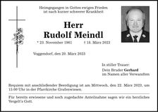 Traueranzeige Rudolf Meindl