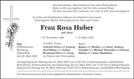 Traueranzeige Rosa Huber