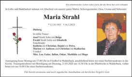 Traueranzeige Maria Strahl