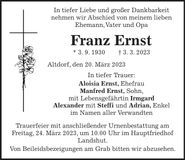 Traueranzeige Franz Ernst