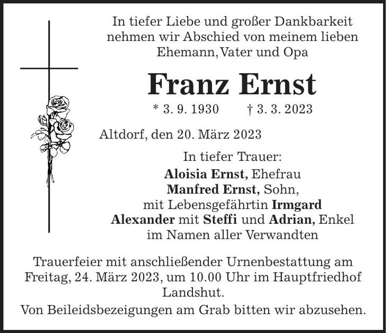 Traueranzeige Franz Ernst