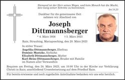 Traueranzeige Joseph Dittmannsberger
