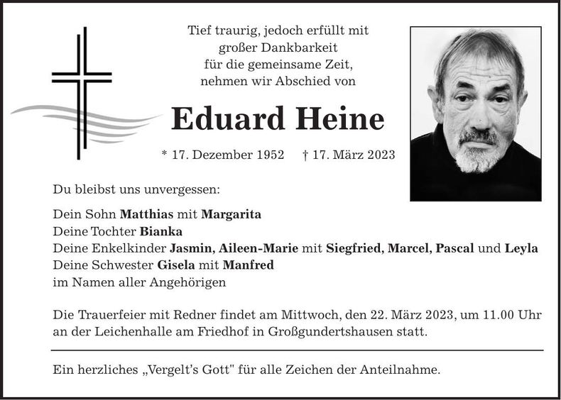 Traueranzeige Eduard Heine