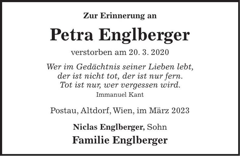 Traueranzeige Petra Englberger