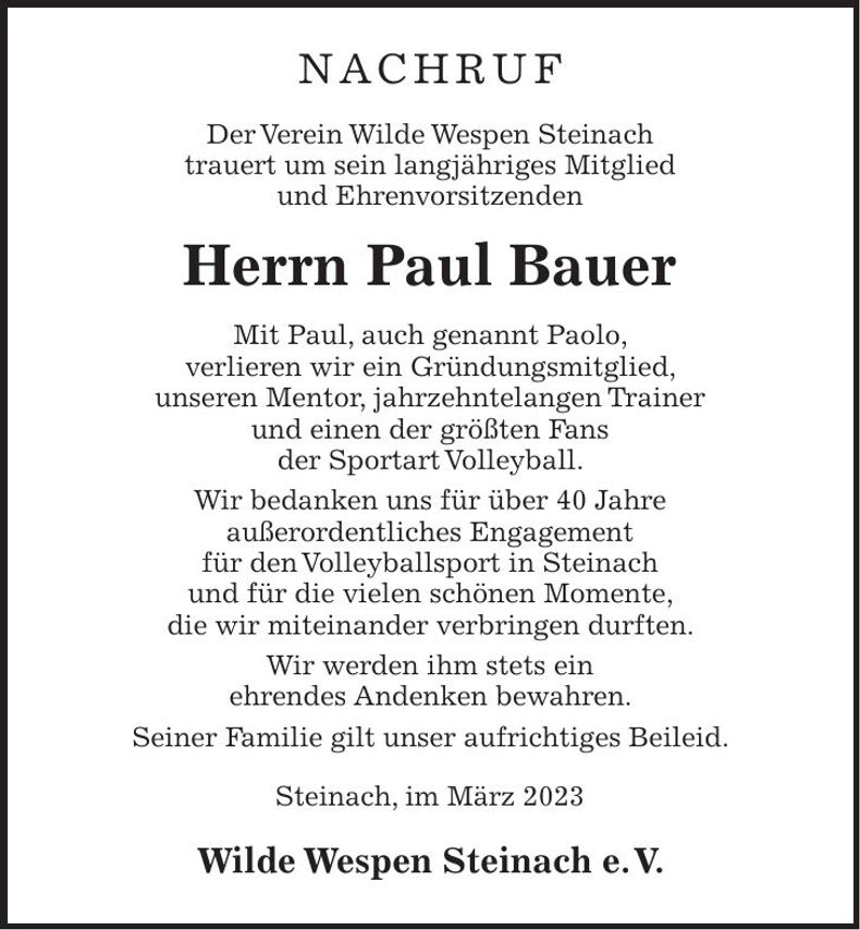 Traueranzeige Paul Bauer