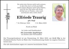 Traueranzeige Elfriede Traurig