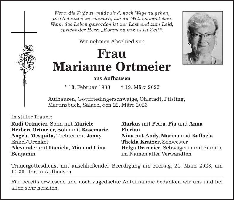 Traueranzeige Marianne Ortmeier