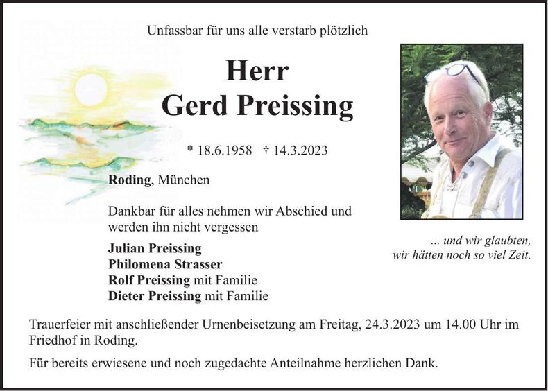 Traueranzeige Gerd Preissing