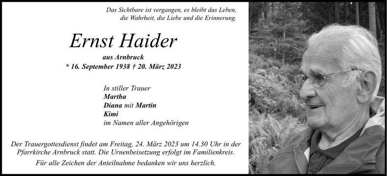 Traueranzeige Ernst Haider