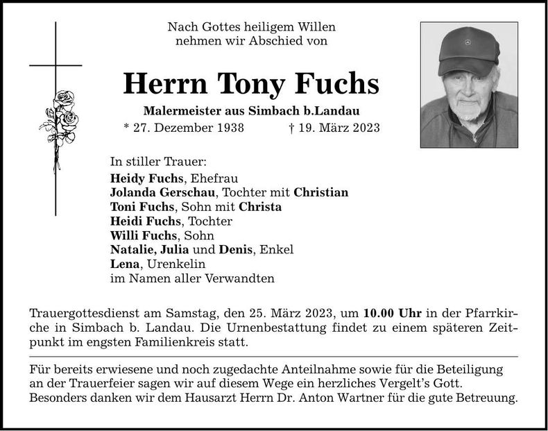 Traueranzeige Tony Fuchs