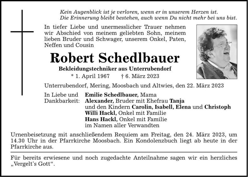 Traueranzeige Robert Schedlbauer