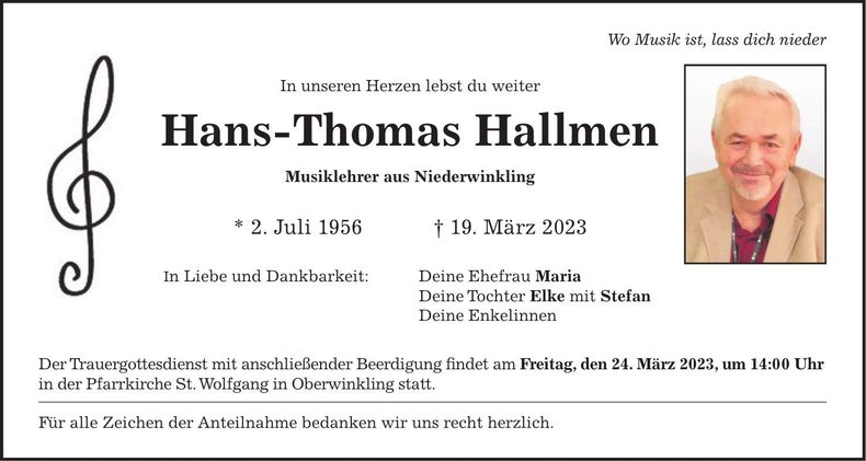Traueranzeige Hans-Thomas Hallmen