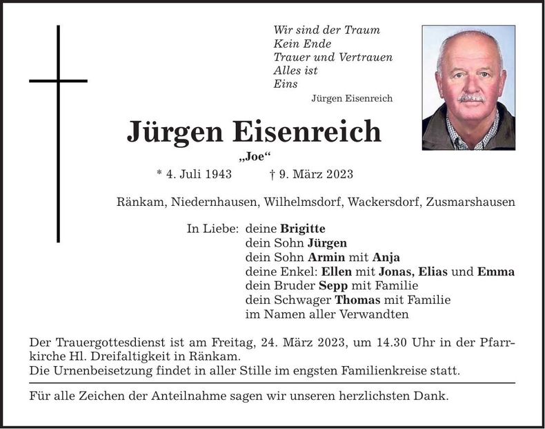 Traueranzeige Jürgen Eisenreich