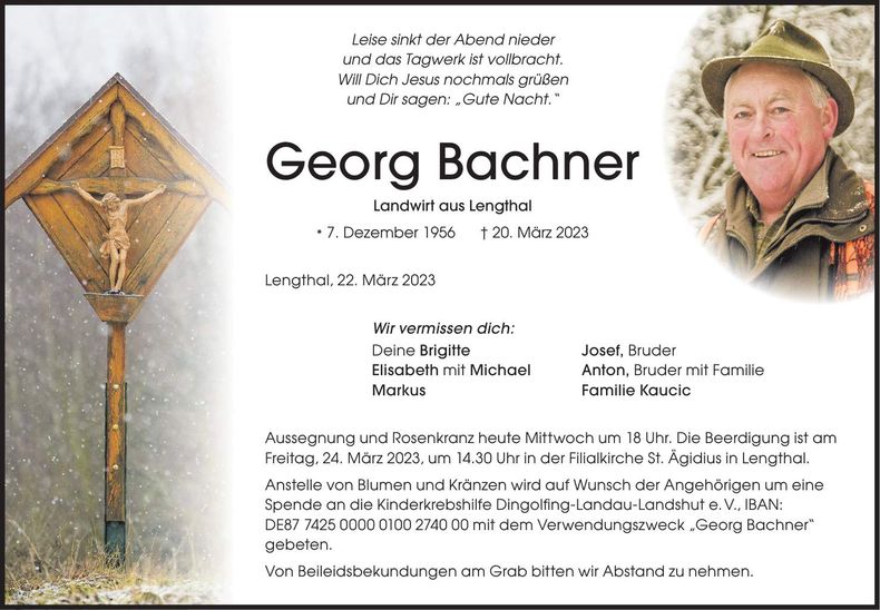 Traueranzeige Georg Bachner