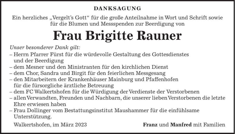 Traueranzeige Brigitte Rauner
