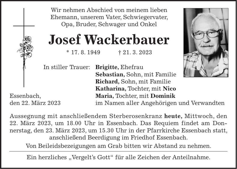 Traueranzeige Josef Wackerbauer