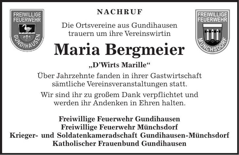 Traueranzeige Maria Bergmeier