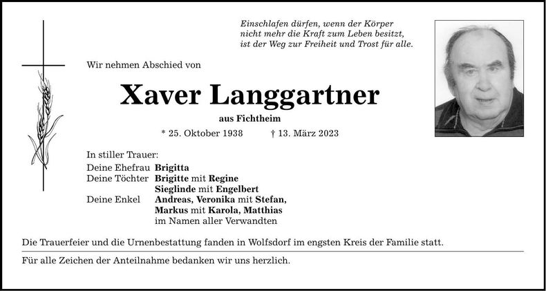 Traueranzeige Xaver Langgartner