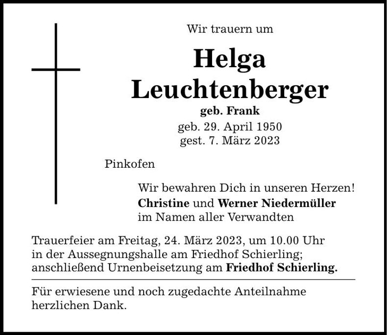 Traueranzeige Helga Leuchtenberger
