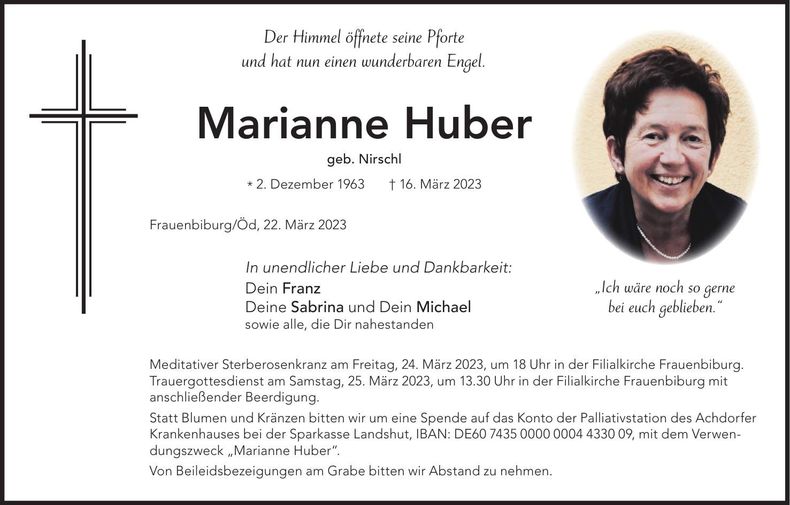 Traueranzeige Marianne Huber
