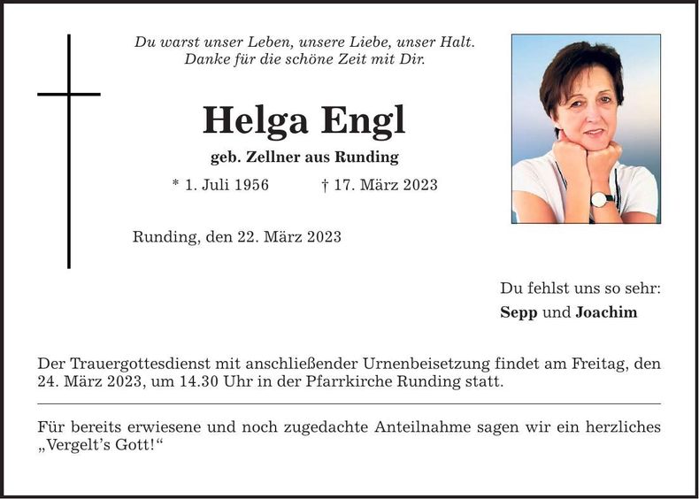 Traueranzeige Helga Engl
