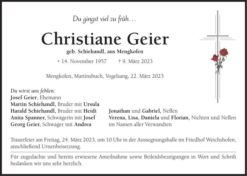 Traueranzeige Christiane Geier