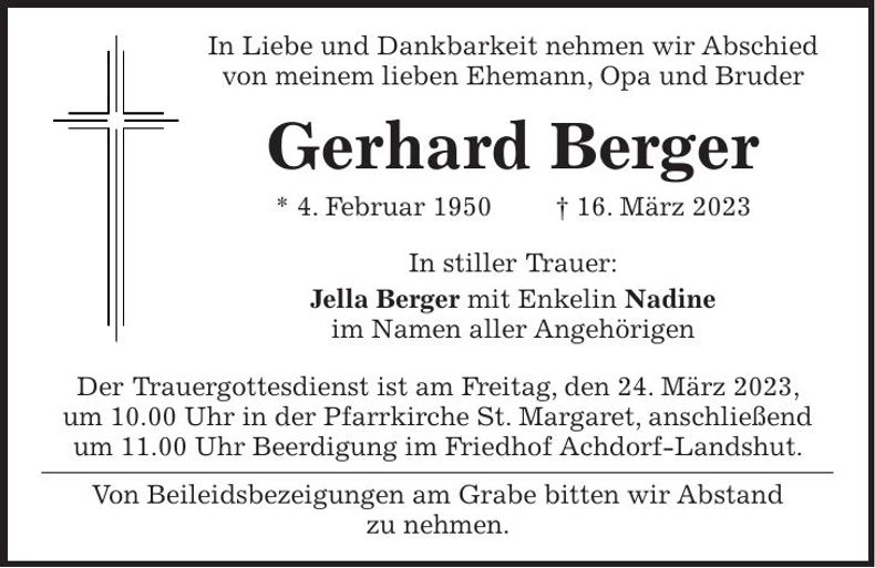 Traueranzeige Gerhard Berger