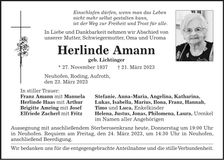 Traueranzeige Herlinde Amann
