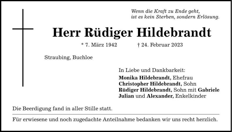 Traueranzeige Rüdiger Hildebrandt