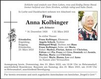 Traueranzeige Anna Kolbinger
