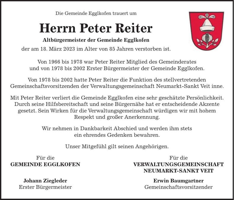 Traueranzeige Peter Reiter