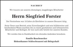 Traueranzeige Siegfried Forster