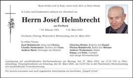 Traueranzeige Josef Helmbrecht