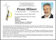 Traueranzeige Franz Hilmer