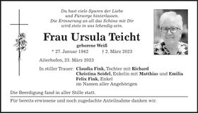 Traueranzeige Ursula Teicht