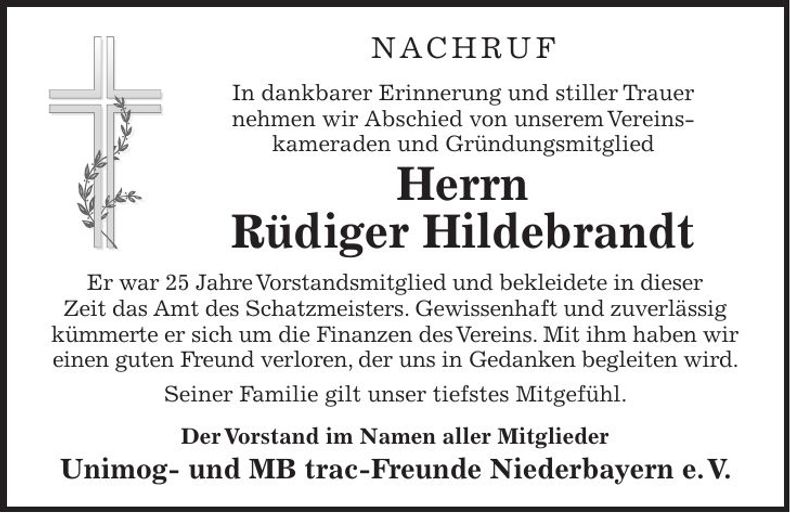 Traueranzeige Rüdiger Hildebrandt