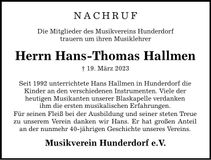 Traueranzeige Hans-Thomas Hallmen
