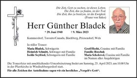 Traueranzeige Günther Bladek