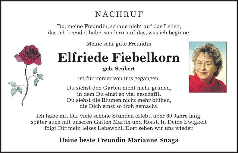 Traueranzeige Elfriede Fiebelkorn