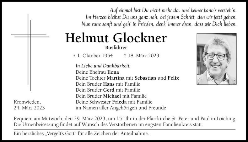 Traueranzeige Helmut Glockner