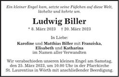 Traueranzeige Ludwig Biller