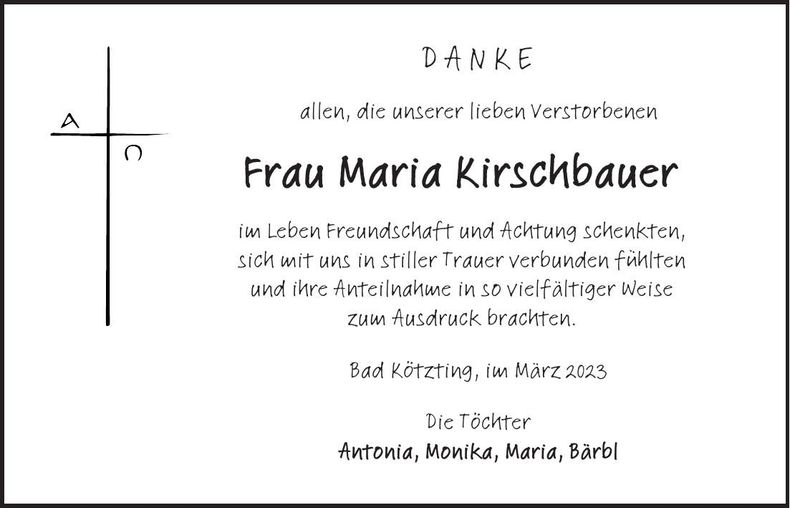 Traueranzeige Maria Kirschbauer