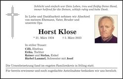 Traueranzeige Horst Klose