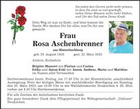 Traueranzeige Rosa Aschenbrenner