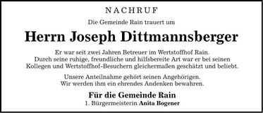 Traueranzeige Joseph Dittmannsberger
