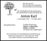 Traueranzeige Anton Karl