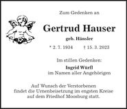 Traueranzeige Gertrud Hauser