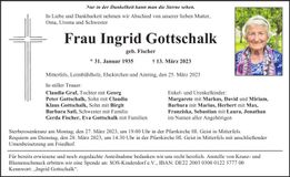 Traueranzeige Ingrid Gottschalk