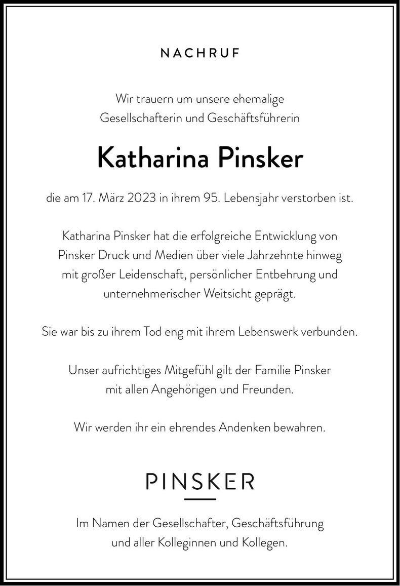 Traueranzeige Katharina Pinsker