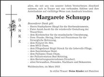 Traueranzeige Margarete Schnupp